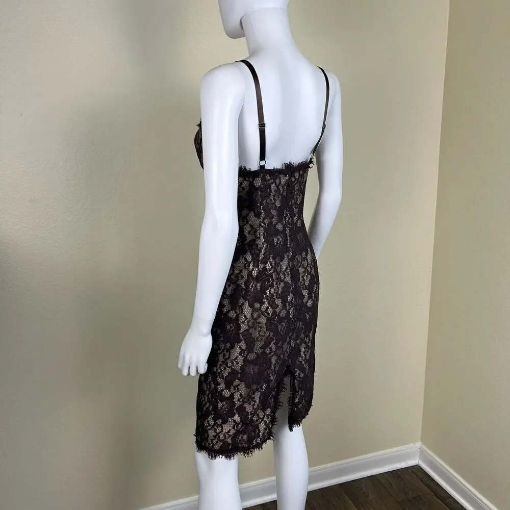 Rebecca Taylor Women Size 4 Brown Floral Lace Bodycon Midi Dress Sleevless Party